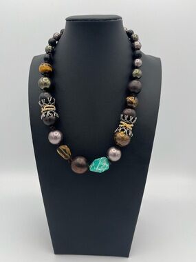 Alexis Bittar Signed Elements Necklace - Amazonite, Tiger's Eye & Citrine